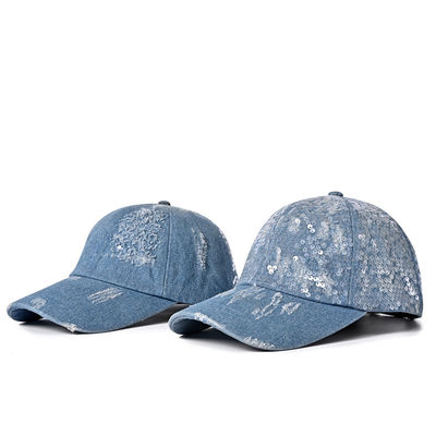 Tela cruzada de algodón azul del bordado los 55cm de las gorras de béisbol de la tela del dril de algodón del OEM