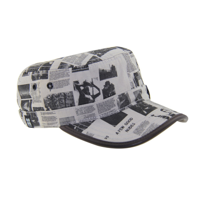 Sombrero de lona militar personalizable con unión de cuero pre curvado de PU