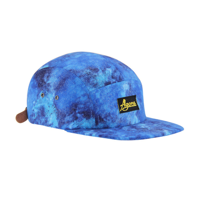 Capuchones de campamento personalizados de 5 paneles con impresión de sublimación y logotipo de parche tejido