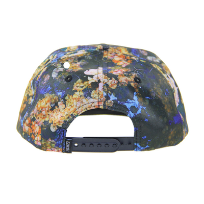 100% poliéster 7 Panel Snapback Sombrero de campamento personalizado con logotipo de parche de cuero en el frente