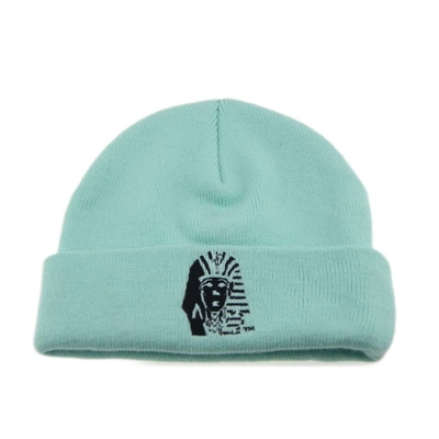 Embroidery OEM azul claro de las mujeres manguito gorro de gorra sombrero de punto caliente