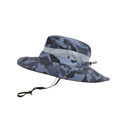 Sombrero de pescador de borde ancho de campo Camuflaje de ocio Sombrero de cubo con cuerda