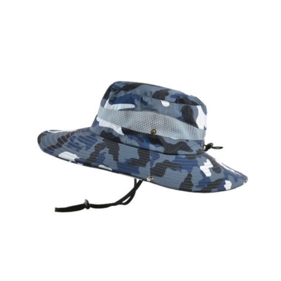 Sombrero de pescador de borde ancho de campo Camuflaje de ocio Sombrero de cubo con cuerda