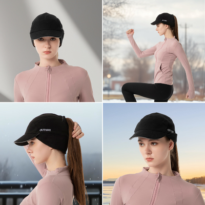 Sombrero de cola de caballo de lana para mujeres Sombrero de invierno reflectante con calefactor de orejas