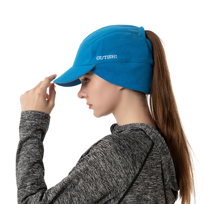Sombrero de cola de caballo de lana para mujeres Sombrero de invierno reflectante con calefactor de orejas