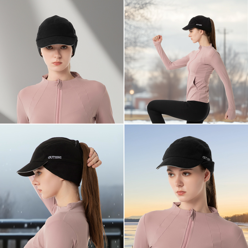 Sombrero de cola de caballo de lana para mujeres Sombrero de invierno reflectante con calefactor de orejas